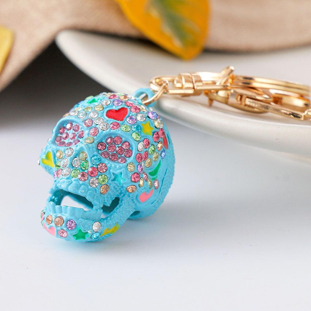 Wholesale Diamond Spray Painted Skull Alloy Keychain